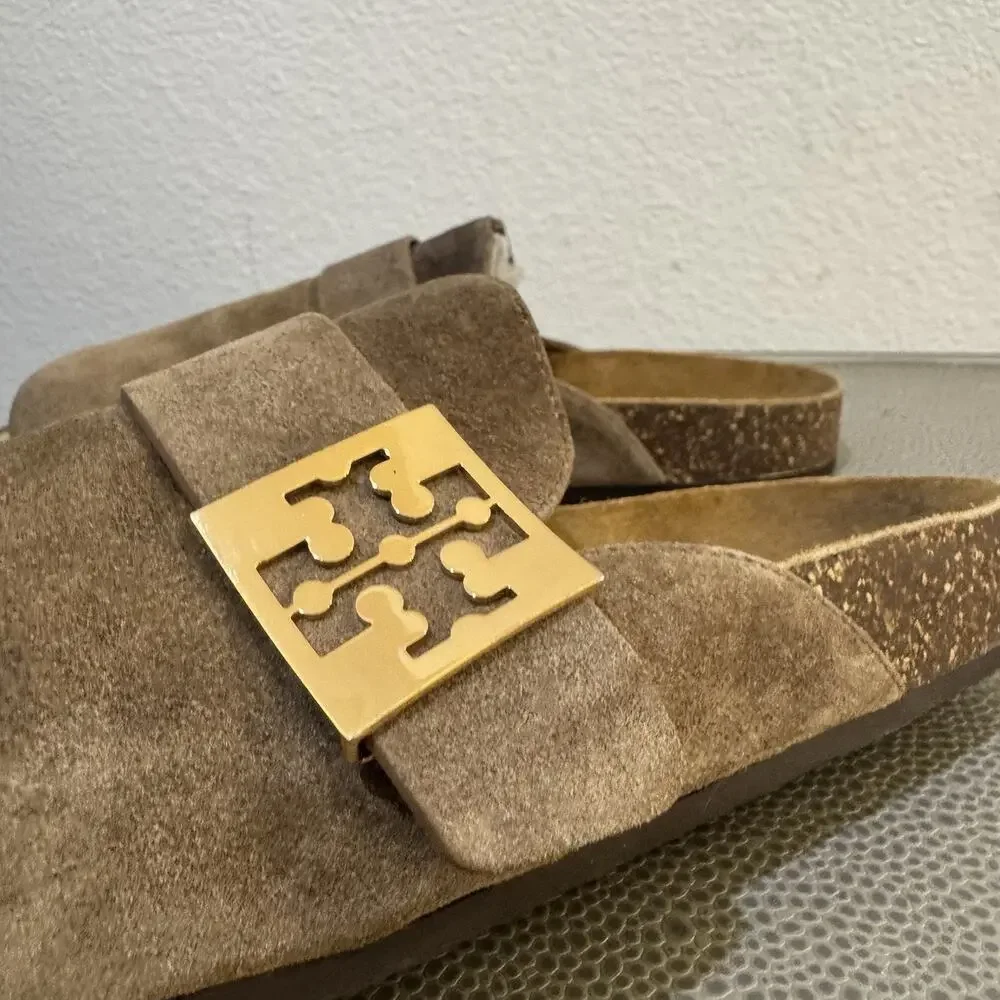 Tory Burch Mellow Suede Mule, River Rock/ Gold Hardware -Women's Size 7